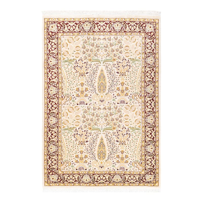 Overton Handknotted Wool Traditional Oriental Ivory Area Rug - 4' x 6' - Ivory - 4' x 6'