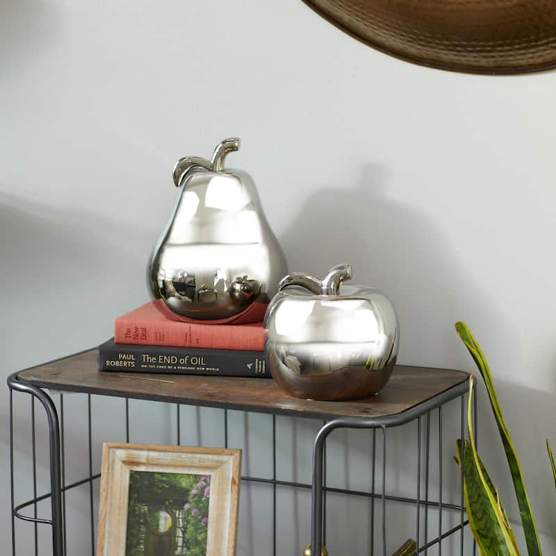 Copper Grove Kitty Red Ceramic Pear and Apple (Set of 2) - Silver