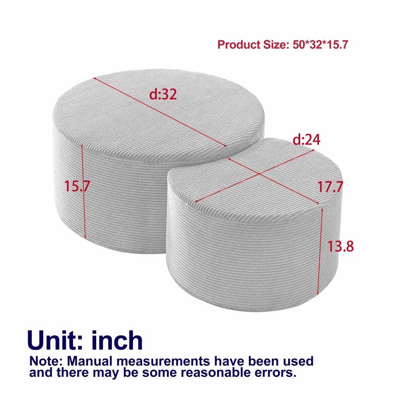 Roomfitters Nesting Ottoman Coffee Table Set of 2, Upholstered Round Foam Tables for Living Room