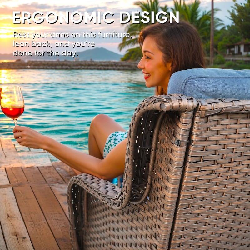 Outside Glider Sofa with Patio Chair and Sofa Ottomans - Blue cushion - Brown