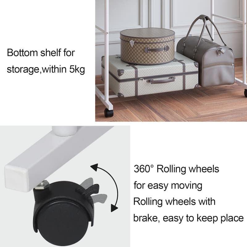 Heavy Duty Clothes Rack Double Rod Clothing Stand with Shelf - 31.4x20x61 inch