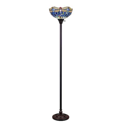 Tiffany-Style Dragonfly Design Dark Bronze Torchiere Floor Lamp - Dark Bronze - Dark Bronze