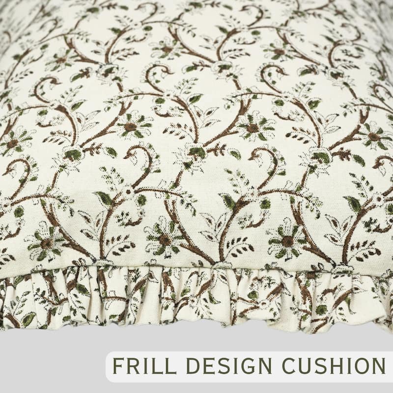 Fabdivine Cotton Frill Both Side Floral Pillow Cove Bed or Living Room Decoration
