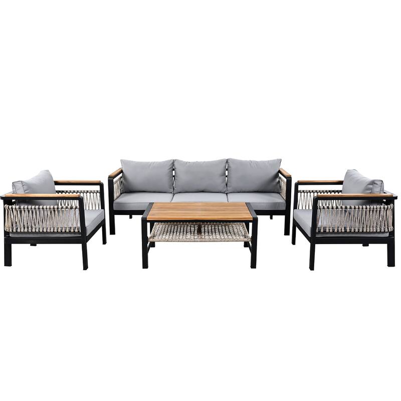 4 Pieces Outdoor Sectional Sofa Set, 5-Person Patio Seating Group Outdoor Conversation Set with Cushions and Coffee Table