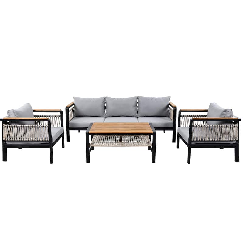 Roomfitters 4-Piece Outdoor Sectional Sofa Set 5-Person Patio Conversation Seating Group with Cushions and Coffee Table