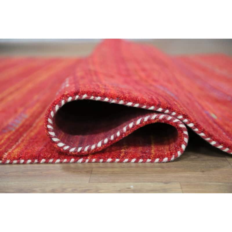 Tribal Gabbeh Indian Area Rug Hand-Knotted Modern Wool Carpet - 8'0" x 9'5"