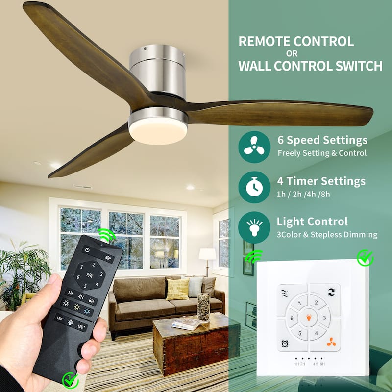 52 inch 6-Speed LED Smart Ceiling Fan with Remote Control and Light Kit Included