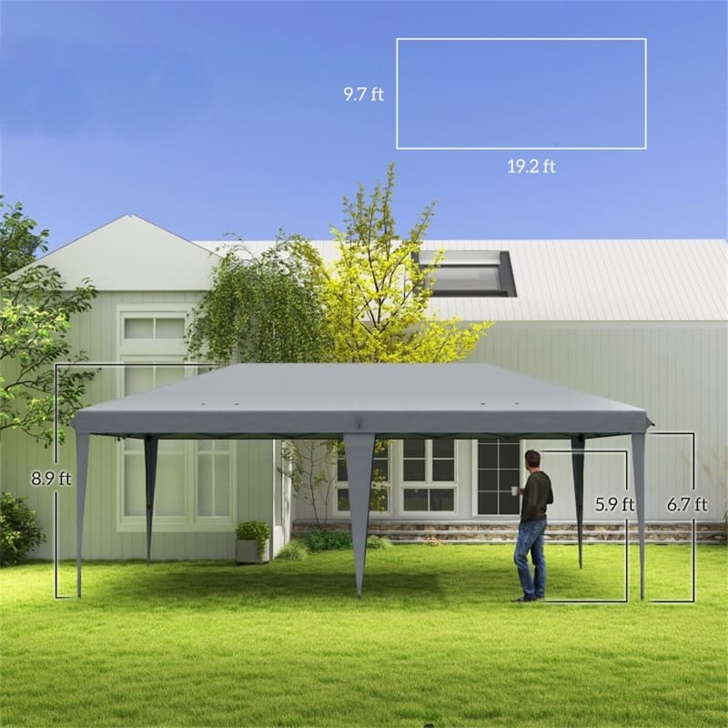 19.2' x 9.7' Large Outdoor Gazebo Pop-Up Canopy Shade with Adjustable Steel Frame and UV Protection - 19.2' L x 9.7' W
