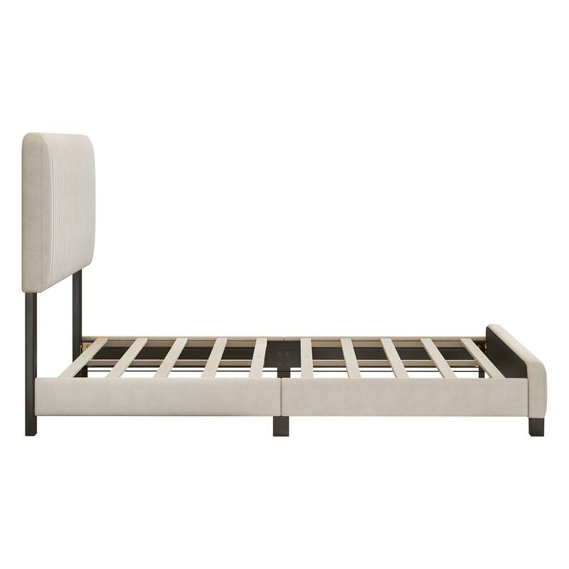 Queen Size Velvet Upholstered Platform Bed,No Box Spring Needed On