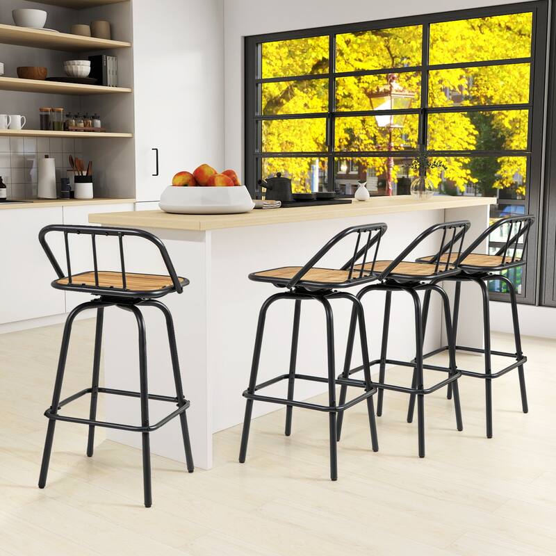 Gymax 2PCS 27.5'' Heavy-duty Metal Frame Bar Height Chairs w/ Footrest