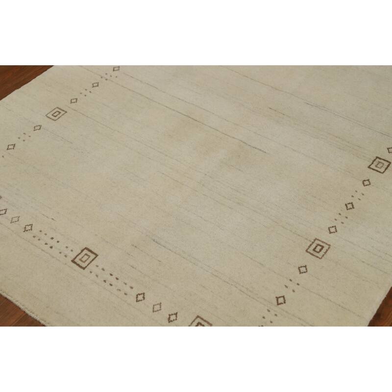 Tribal Beige Gabbeh Indian Rug Hand-Knotted Wool Carpet - 4'0" x 5'9"