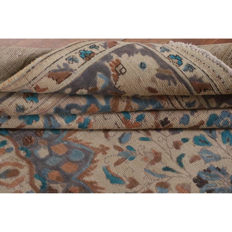 Ivory Floral Tabriz Persian Vintage Rug Handmade Wool Carpet - 6'4"x 9'6"