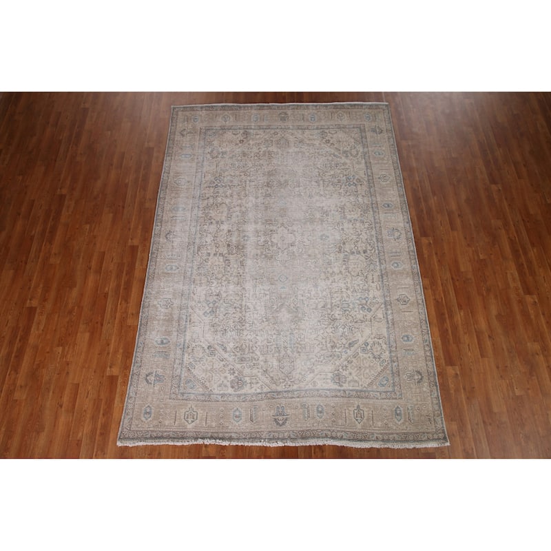 Handmade Vintage Distressed Tabriz Persian Rug Handmade Wool Carpet - 6'7" x 9'7"