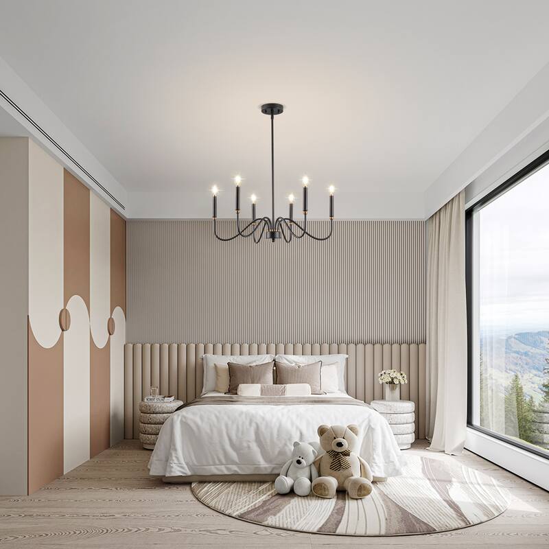 Candle Chandelier Traditional Farmhouse Chandelier Black Chandelier - 6-Light