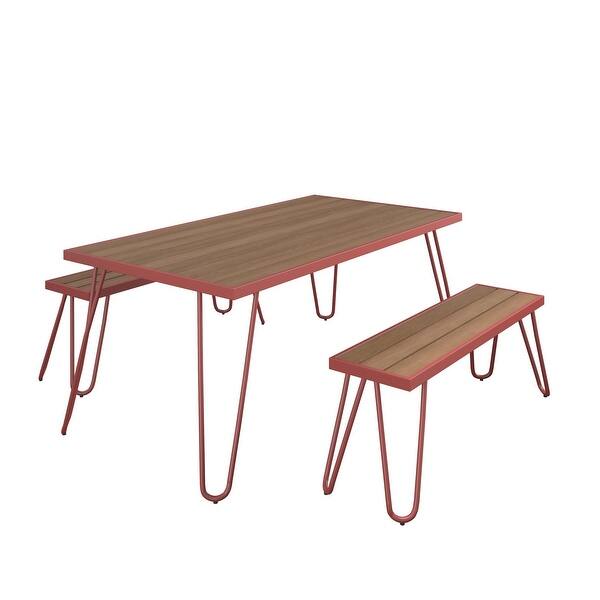 Novogratz Poolside Collection Paulette Outdoor Table And Bench Set Overstock 26386527 Persimmon Red