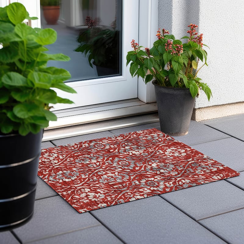 Machine Washable Indoor/ Outdoor Chantille Traditional Distressed Rug - Red - 1'8" x 2'6"