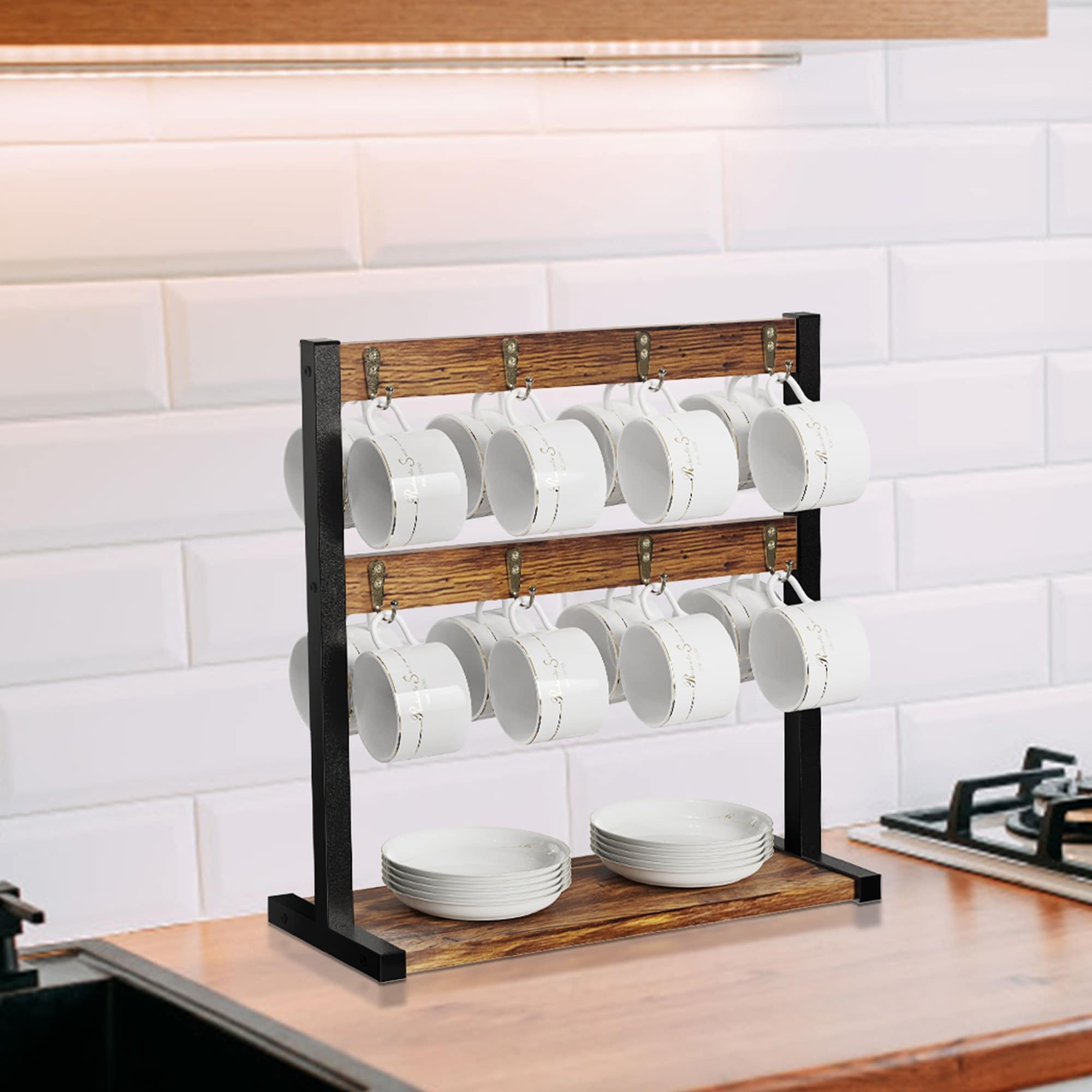 New Modern cabinet wood plate dish rack mugs glasses spice shelf kitchen  mug tea cup shelf organizer