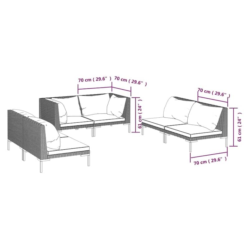vidaXL Patio Lounge Set Outdoor Sectional Sofa Set Table Poly Rattan Dark Grey - 27.6" x 27.6" x 24"