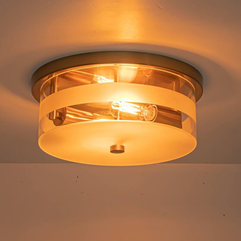 2-Light Modern Industrial Glass & Bronze Metal Ring Ceiling Light for Living Room - 2 Light