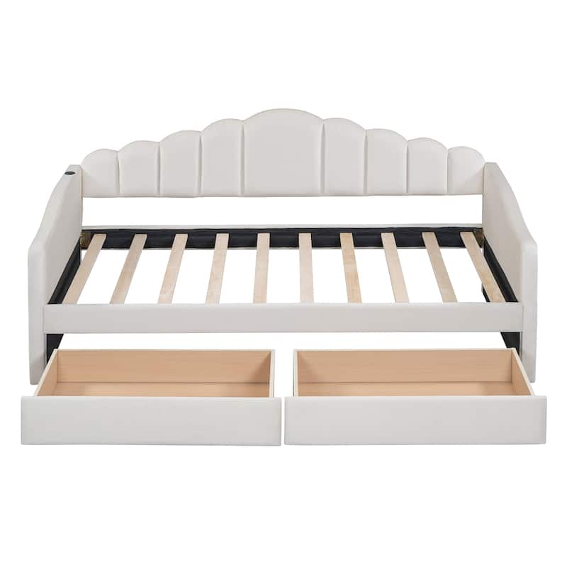 Upholstered Daybed with 2 Drawers,Velvet Sofabed w/USB Charging Ports