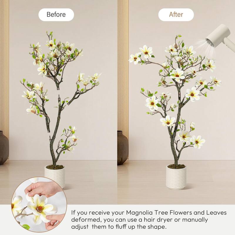 Artificial Magnolia Tree with Realistic White Flowers & Lush Green Leaves