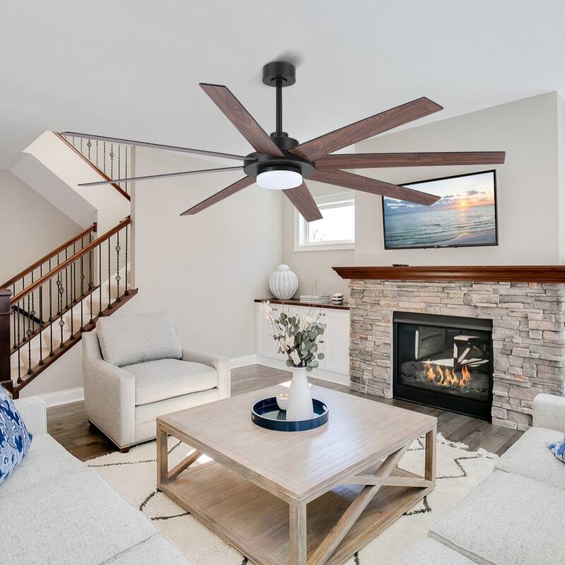 60 in. Indoor 8 Wood Blades Ceiling Fan with LED light and remote
