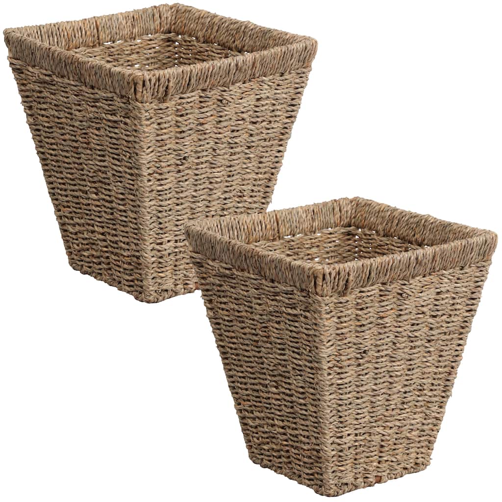 Alden Rustic Bohemian Handwoven Seagrass 2.3-Gallon Tapered Square Wicker Watebasket (Set of 2)