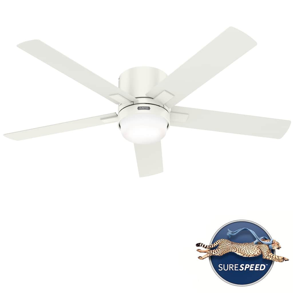 Hunter 52" Milmack White Flush Mount Ceiling Fan with LED Light Kit, Handheld Remote, Low Profile - Modern, Contemporary