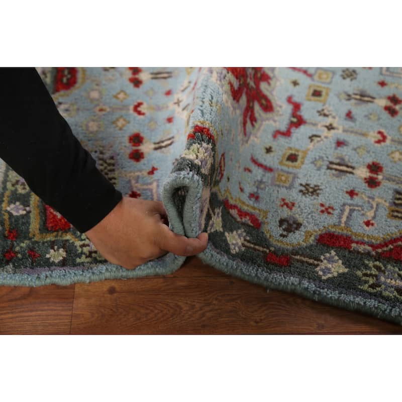 Light Blue Geometric Kazak Indian Accent Rug Handmade Wool Carpet - 2'0"x 3'0"