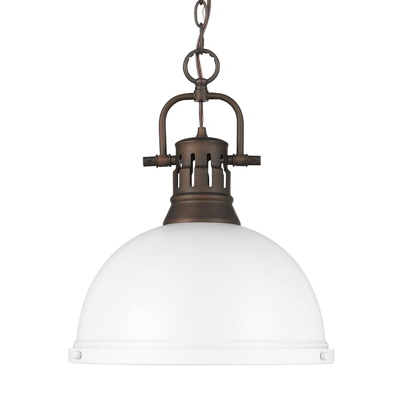 Yep by Golden Lighting Duncan 1-light 14in Chain Hung Pendant in Rubbed Bronze and Matte White shade