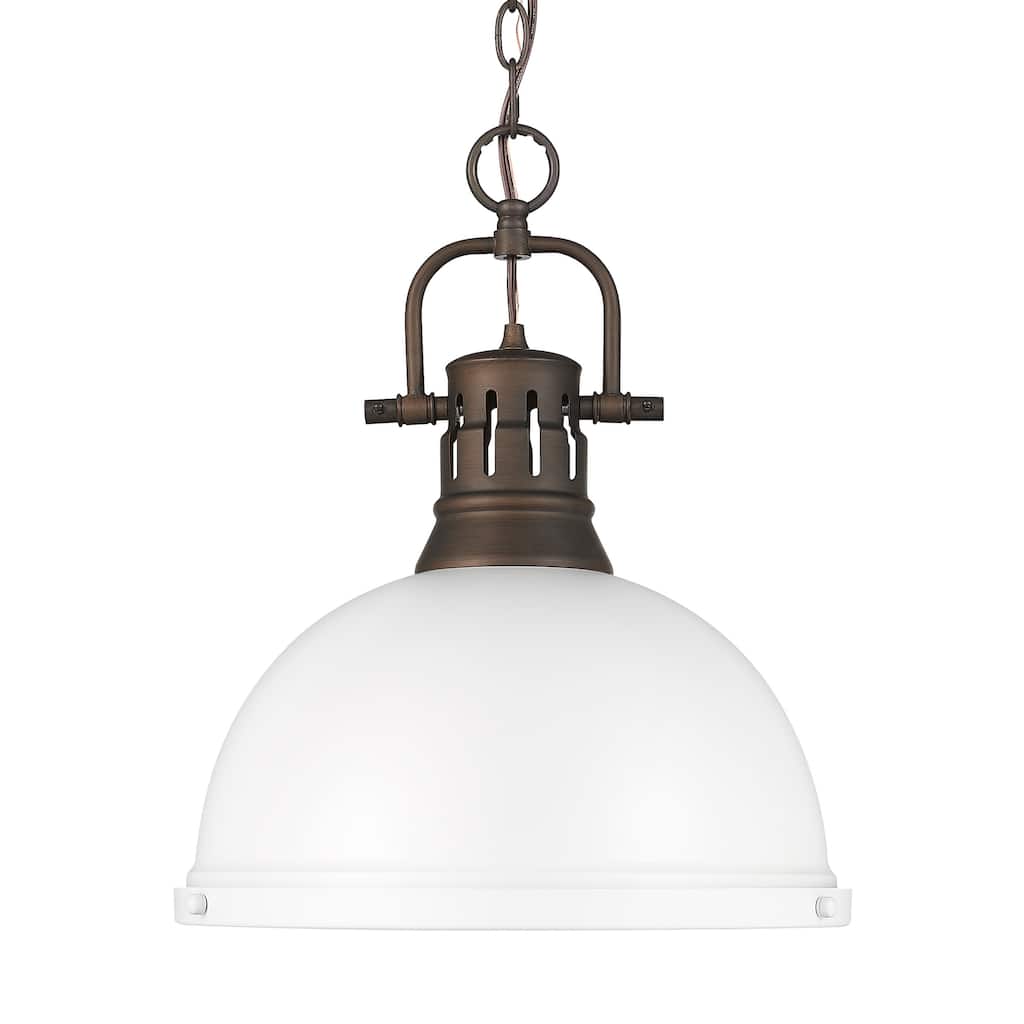 Yep by Golden Lighting Duncan 1-light 14in Chain Hung Pendant in Rubbed Bronze and Matte White shade