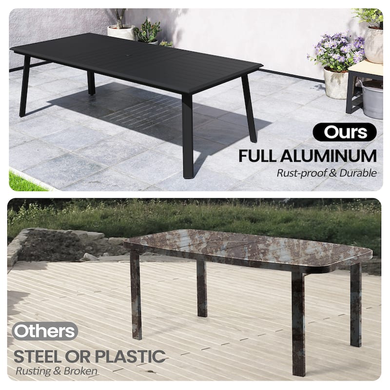 11-Piece Outdoor Aluminum Dining Table with Umbrella Hole and Stackable Chairs Set