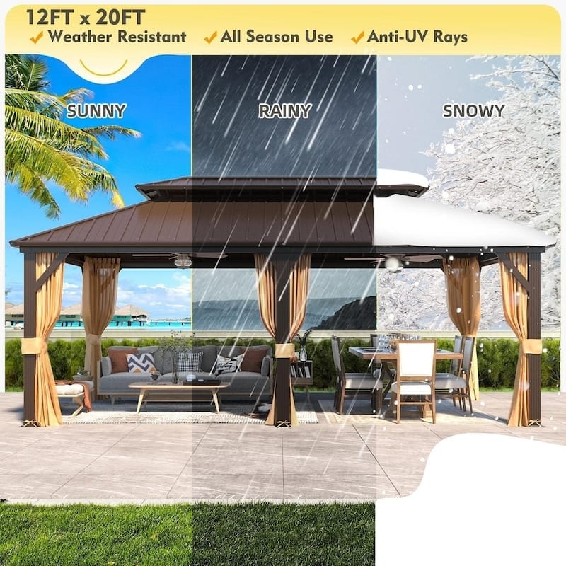 Outdoor Hardtop Gazebo with Galvanized Steel Double Roof & Aluminum Frame, Outdoor pergola with Premium Curtains and Nettings