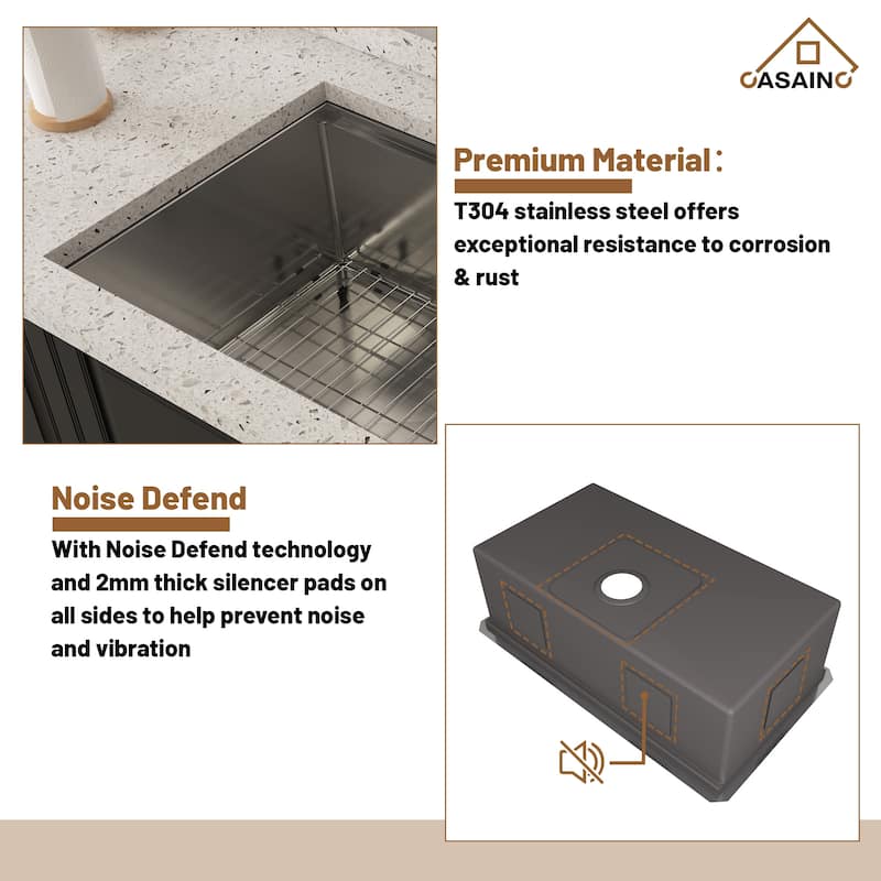 Undermount Single Bowl 18 Gauge Brushed Stainless Steel Workstation Kitchen Sink with Sliding-Accessories
