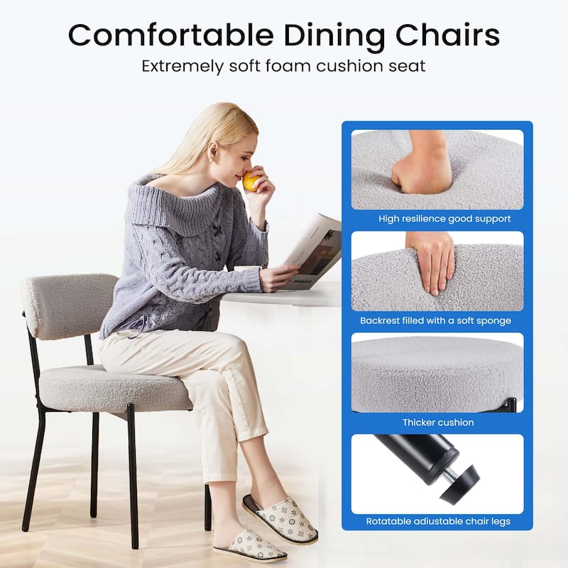 Dining Chairs with Curved Backrest and Metal Legs,Set of 2,