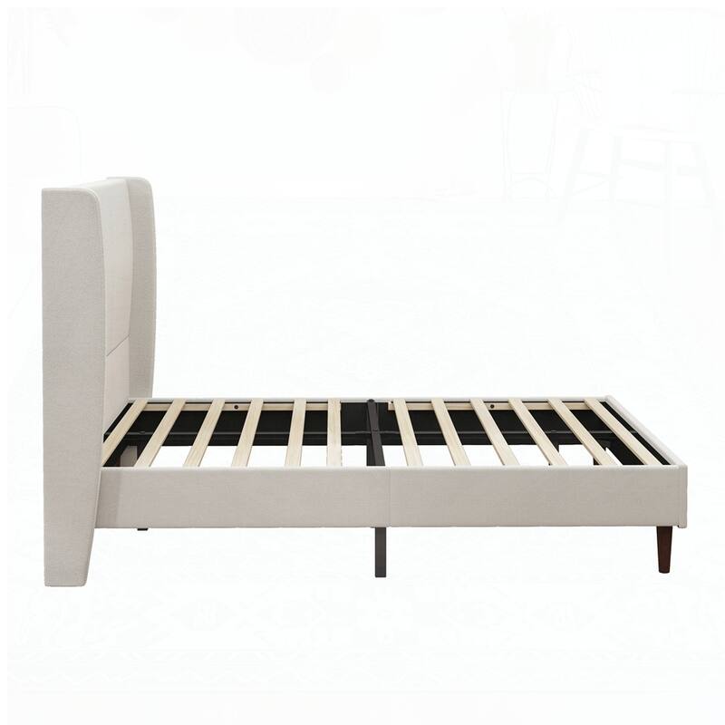 High Headboard Upholstered Bed with 12-Slat Support