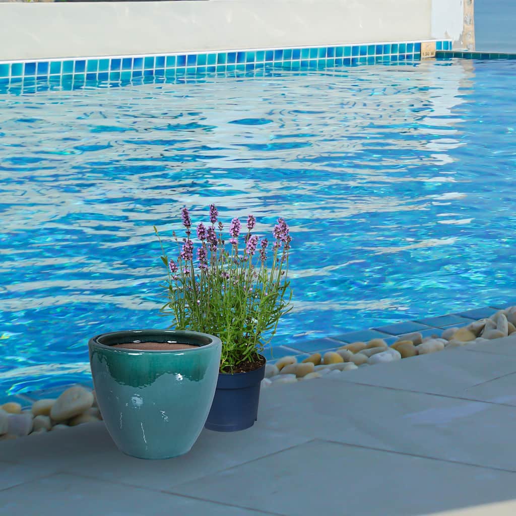 Sunnydaze Resort Glazed Ceramic Planter - 14.5" - Dark Green