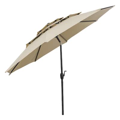 10 Ft Patio Umbrella with Crank and Tilt Vented Polyester Canopy for Backyard and Pool Shade