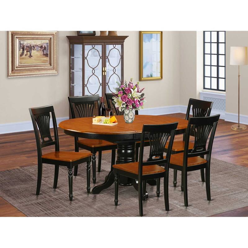 HomeStock 7-Piece Oval Black and Cherry Finish Solid Wood Top Dining Table with 6 Chairs with Lattice Back