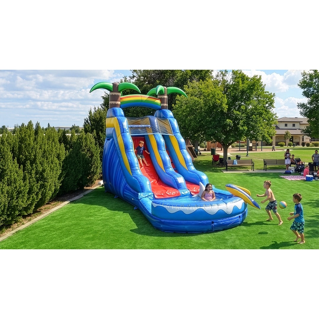 HeroKiddo 24 ft. Ocean Shark Inflatable Water Slide with Detachable Pool, Commercial Grade Backyard Splash Slide