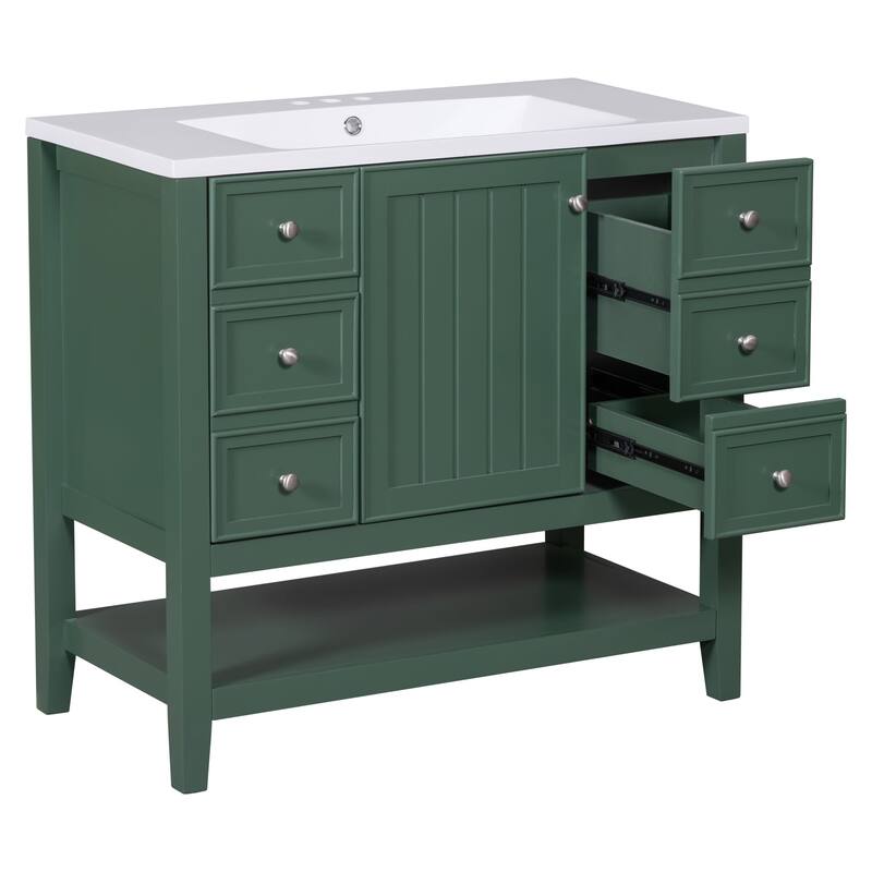 36 Inch Freestanding Bathroom Vanity Set with Drawers and Ceramic Sink