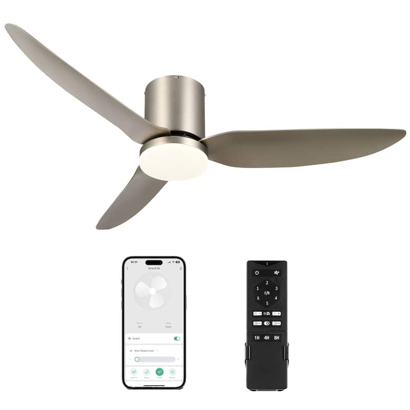 52" 3 Blade Smart Ceiling Fan with Dimmable Light Kit & Remote - Nickle