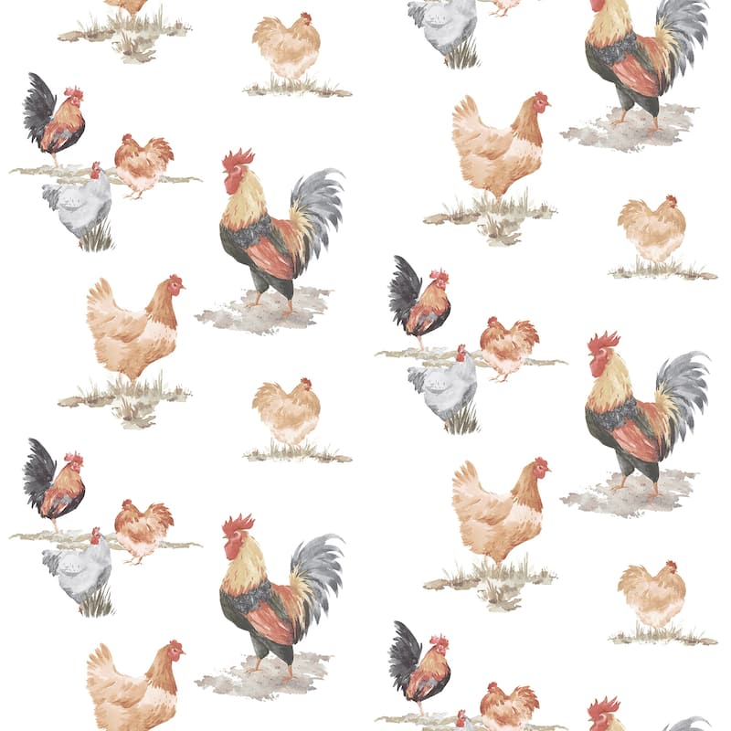 Galerie Wallcoverings Just Kitchens Free Range Chickens Vinyl on Non-woven Matte Wallpaper Roll - 33 feet x 21 inches - White