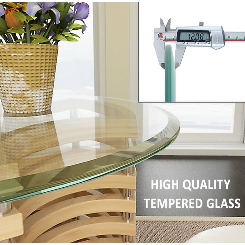 36" Inch Round Tempered Glass Table Top Clear Glass 1/2" Inch Thick Beveled Polished Edge