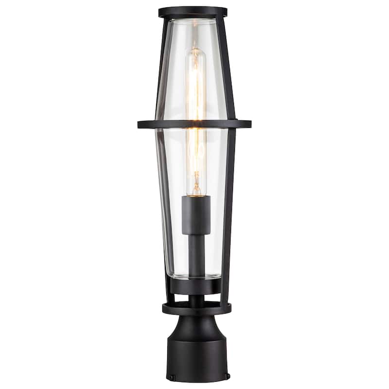 1-Light Black Outdoor Post Lantern with Clear Glass Shade - Black