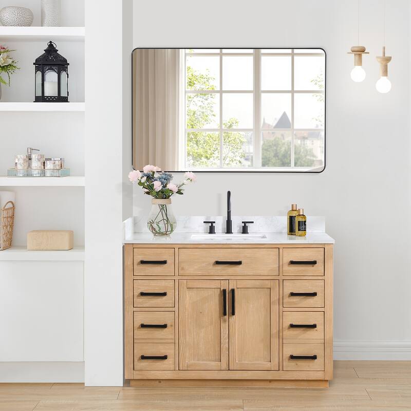 Altair Gavino Bath Vanity with Grain White Composite Stone Top and Mirror