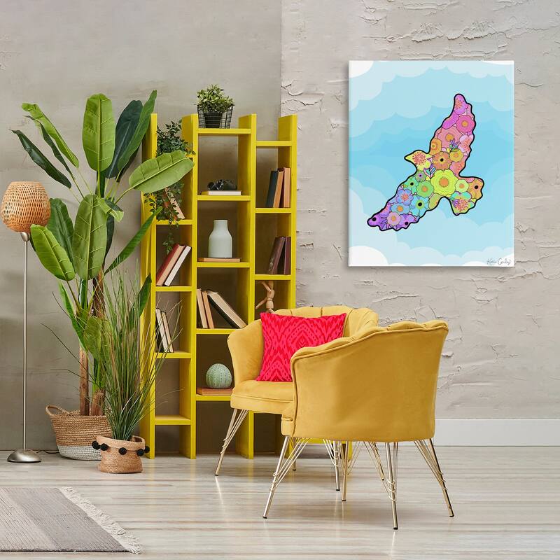 Stupell Bright Floral Bird Outline Canvas Wall Art Design By Katie Conley
