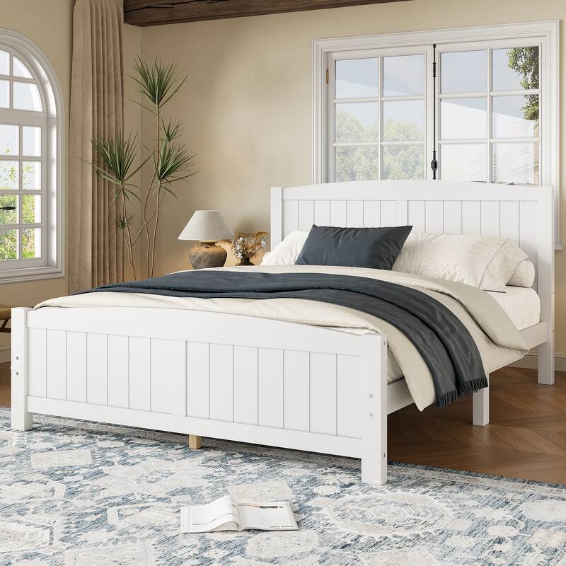 Queen Size Platform Bed, Solid Wood Platform Bed with Support Slats and Strong Structure, No Box Spring Needed