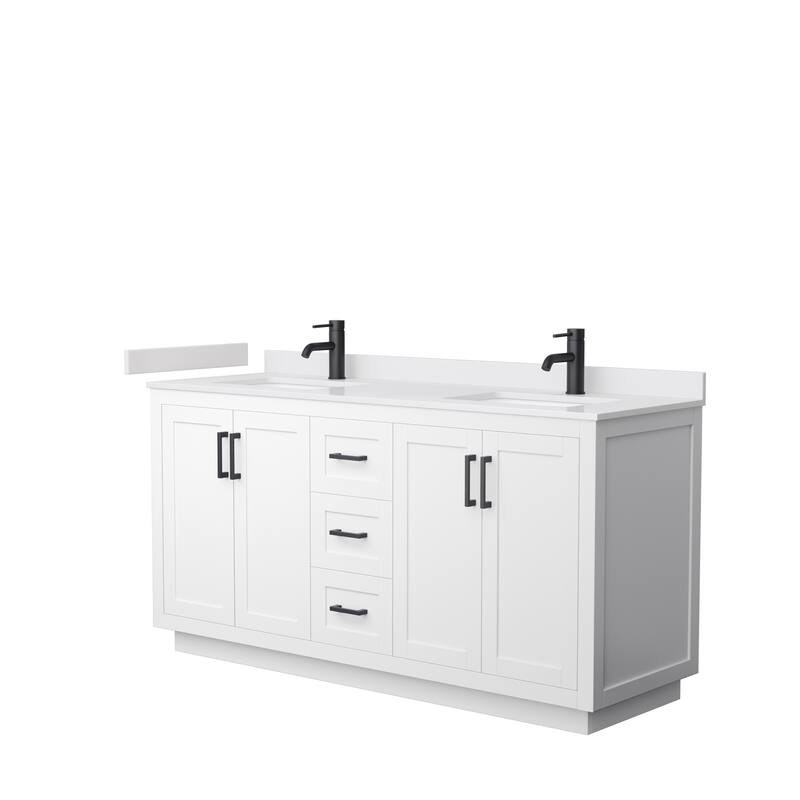 Miranda Double Vanity Set, Cultured Marble Top, No Mirror - 66-Inch Double - White, Black Trim, White Cultured Marble Top