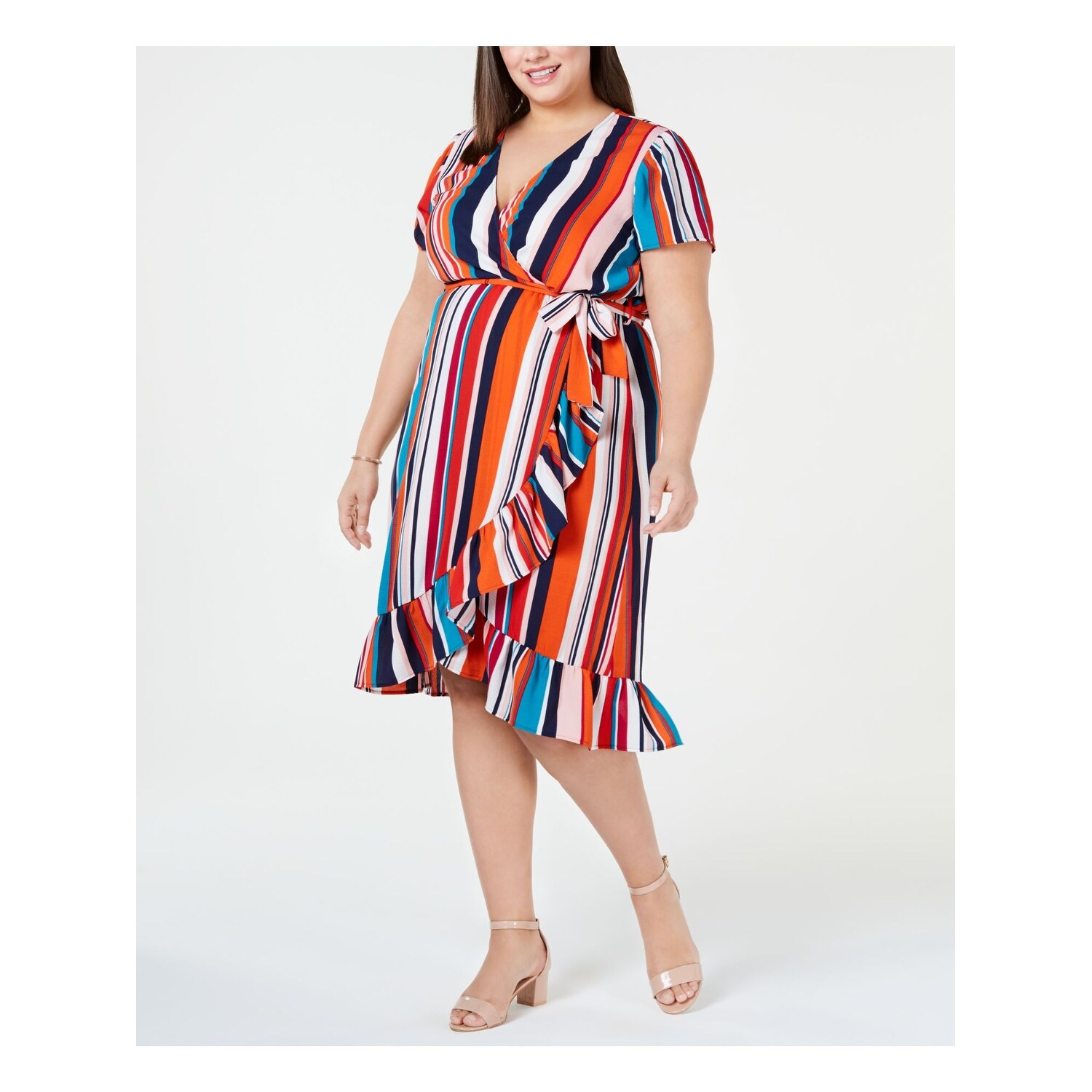 plus size striped wrap dress